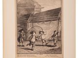an old picture of a group of children playing with a hoop