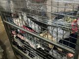a cart with many items in it in a warehouse