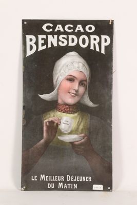 an old poster of a woman holding a cup of coffee