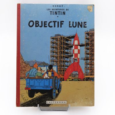Tintin Objectif Lune Dos toilé rouge B35 1964