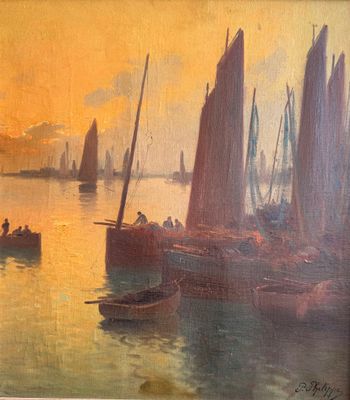 Paul PHILIPPE (XIX-XXème), Port de pêche breton au soleil le… - Photo 1