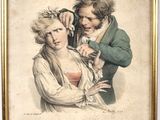 painting of a man combing a woman ' s hair with a comb