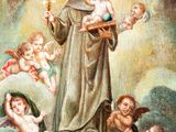 an image of a painting of a saint surrounded by angels