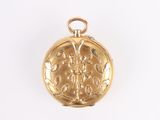 an image of a close up of a gold locke on a white background