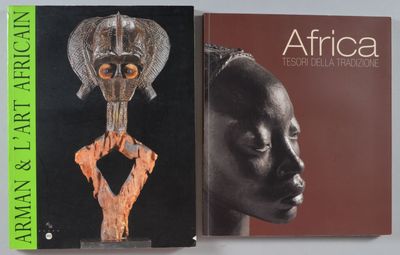 deux livres consacrés à l'art et à la sculpture africains, posés sur une surface blanche