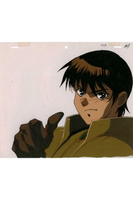 an image of a man in a green jacket pointing at something