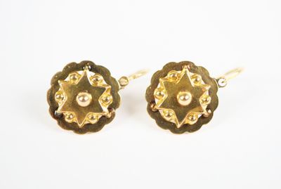 a pair of gold plated earrings with a flower design