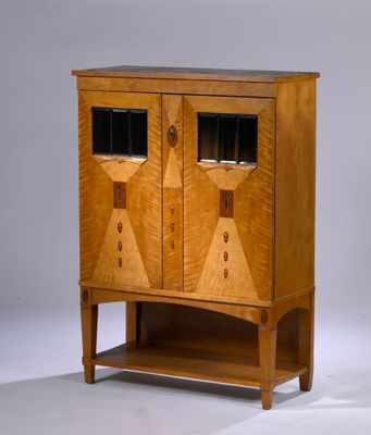 an image of a wooden cabinet with two doors and a shelf