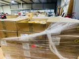 a pallet full of boxes with tape wrapped around them