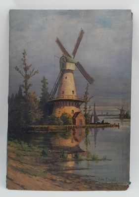 Arthur CLOQUIE (1862-1913). Le moulin à Dordreck, Hollande.