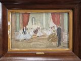 peinture d'un groupe de personnes assises autour d'une table dans une pièce