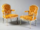 pair of louis xv style armchairs with orange velvet upholstered seats