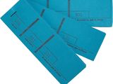 three blue envelopes with numbers on them sitting on top of each other