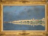 an image of a painting of a city by the water