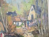 a picture of a painting of a village in the country