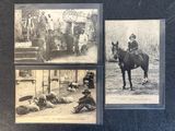three old black and white photos of a man on a horse and a man sitting on a horse