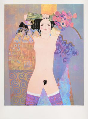 Mohajer DARIUSH (1944) Odalisque au bouquet de fleurs Lithog…