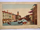 painting of a canal with gondolas and gondola boats on it