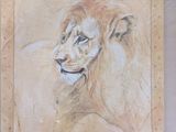 a picture of a painting of a lion on the wall