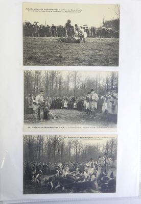 trois photos en noir et blanc représentant un groupe de personnes dans un champ