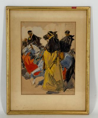 an image of a painting of a group of people riding horses