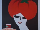 tableau représentant une femme tenant un sandwich garni d'une tomate