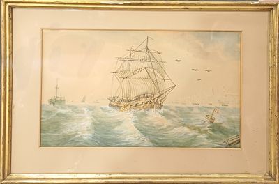 une image d'un tableau représentant un bateau dans l'eau