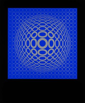 an image of a blue and white circular design on a black background