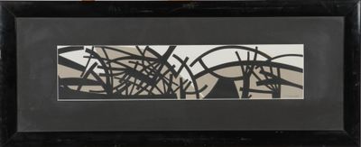 peinture représentant une image en noir et blanc d'herbe et d'oiseaux, dans un cadre noir