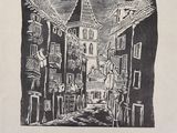 une image représentant un dessin en noir et blanc d'une rue de la ville