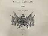 an old book with a picture of a man holding a sword