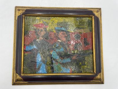peinture sur le mur d'une pièce représentant un homme et une femme