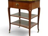 an image of a small wooden table with a marble top