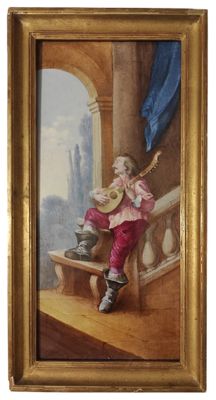 an image of a painting of a young boy playing a guitar