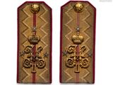 two gold and red military badges on a white background
