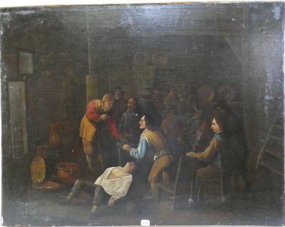 peinture d'un groupe de personnes assises autour d'une table dans une pièce