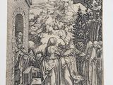 a black and white drawing of a group of people in a room