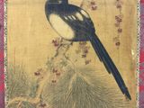 a painting of a bird sitting on a branch of a tree