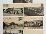 quelques vieilles cartes postales représentant des bâtiments anciens et une gare