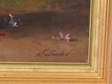 a painting of a vase of flowers on a table