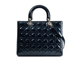 chanel navy blue quilted patent tote bag