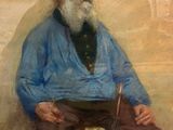 tableau représentant un vieil homme à la barbe blanche et vêtu d'une chemise bleue