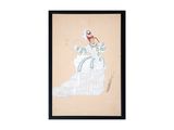 tableau représentant une femme en robe blanche coiffée d'un chapeau rouge