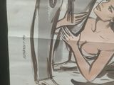 a drawing of a woman laying on the ground