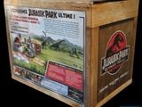 a cardboard box with a picture of a dinosaur on it