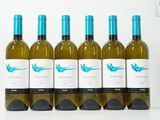 six bouteilles de vin sont alignées sur une surface blanche