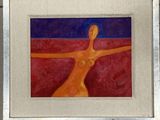 tableau représentant une femme nue sur un fond rouge et bleu