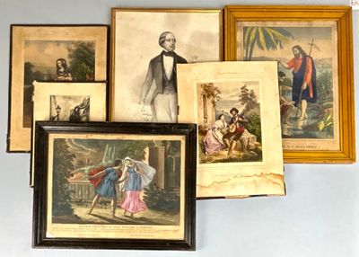 Suite de 7 gravures, certaines encadrées dont Le baptême de …