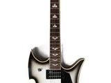 an image of a black and white electric guitar on a white background