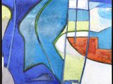 peinture abstraite composée de formes bleues, vertes, jaunes et rouges
